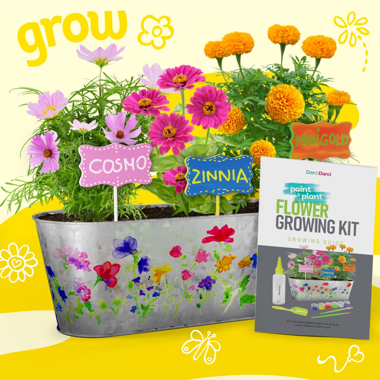 Paint & Plant Flower Growing Kit - Kids Gardening Science Easter Gifts for Girls and Boys Ages 6 7 8 9 10 Years Old - STEM Arts & Crafts Project Activity - Grow Your Own Cosmos, Zinnia & Marigold Garden