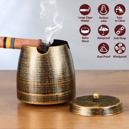 Cigar Ashtray with Lid for Outdoors Outside Patio Home Retro Decor,Large Holder Ashtray Windproof,Cigar Accessories Gifts for Men Dad Husband Boyfriend (X-Large)