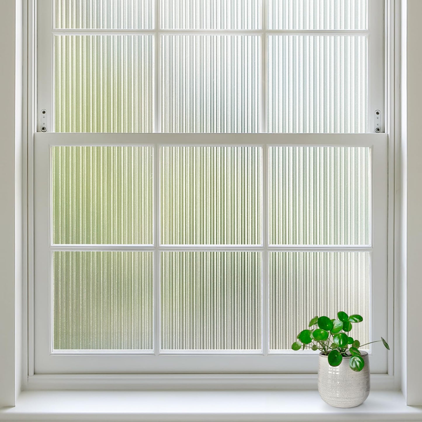 rabbitgoo Reeded Glass Window Privacy Film, Non Adhesive Frosted Window Film, UV Heat Blocking Decorative Vinyl Daytime Night Privacy Clings for Bathroom Living Room, 23.6 x 78.7 Inches