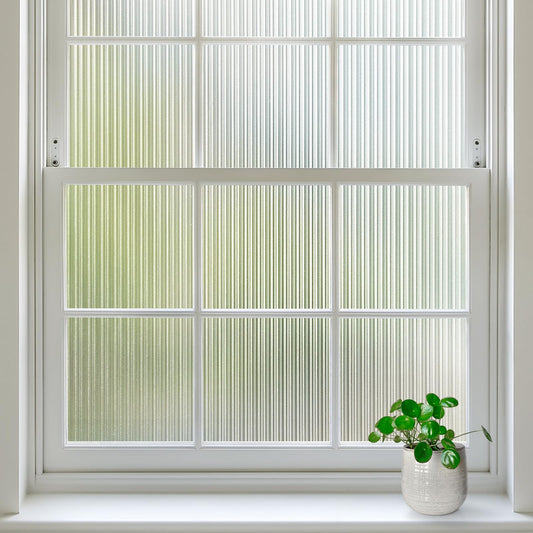 rabbitgoo Reeded Glass Window Privacy Film, Non Adhesive Frosted Window Film, UV Heat Blocking Decorative Vinyl Daytime Night Privacy Clings for Bathroom Living Room, 23.6 x 78.7 Inches