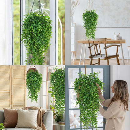 RECUTMS 4 Pcs Artificial Hanging Eucalyptus Greenery Plants 33Inch Fake Wall Swags Plant Faux Leaves Ivy UV Resistant Pothos Indoor Outdoor Home Garden Wedding Jungle Party Patio Spring Easter Decor
