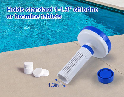 Pool Chlorine Puck Floater - Premium Floater Dispenser for 1-1.3'' Chlorine or Bromine Tablets, Flow Control from 0 to 13, 7.9in Mini Bromine Dispenser for Pool, Hot Tub, Spa