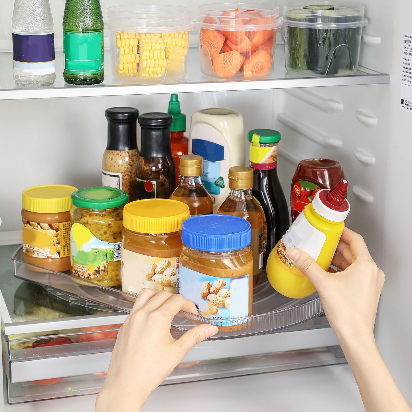 Lazy Susan Turntable Organizer for Refrigerator, 360° Rotate Fridge Organizers and Storage, 16.54 Inches Square Lazy Susan Organizer for Cabinet, Pantry, Kitchen, Countertop