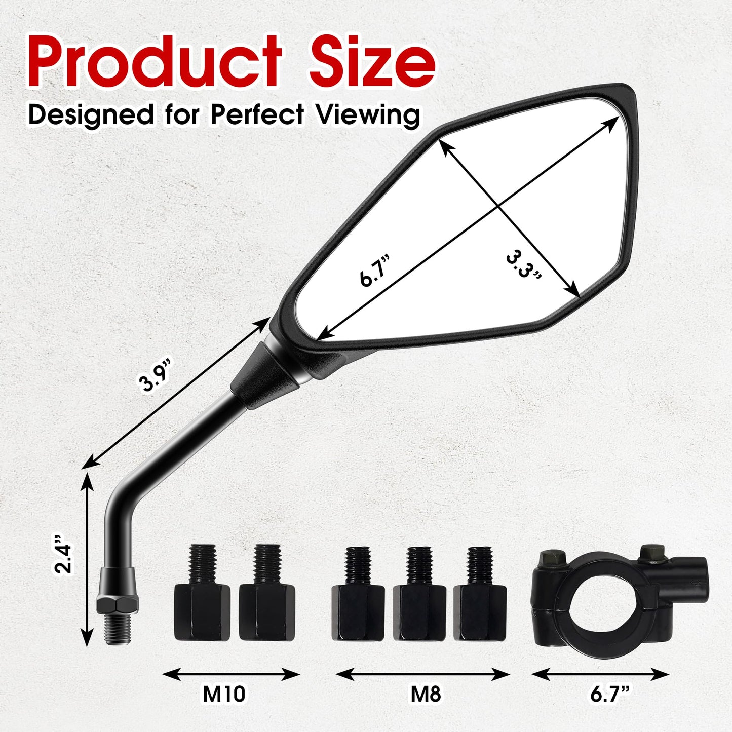 ATV Mirror, Esploratori Motorcycle Rear View Mirrors for Bike Scooter Cruiser with 8mm 10mm Bolt, 7/8" Handle Bar Mount Clamp, Side Rearview Mirrors Compatible with Yamaha Honda Kawasaki Victory