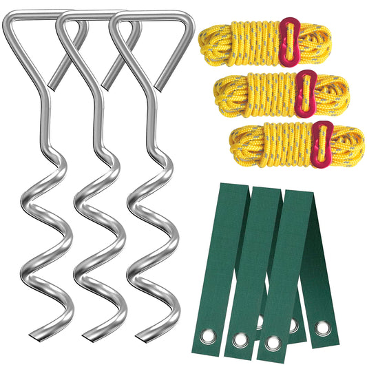 Aoipend Heavy Duty Tree Stakes Kit, Supports for Leaning Trees 3pcs Spiral Metal Stakes-3pcs Straps-40ft Reflective Guy Lines Resistant to Strong Winds Anchoring Kits for Young Trees Tent