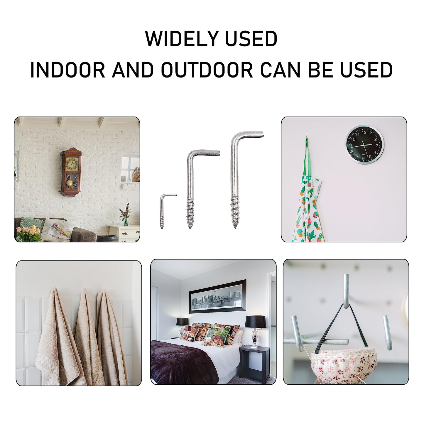 Soimuk 304 Stainless Steel 2 in L Shaped Screw-in Hooks, 50 Pcs, 7 Shapes, Right Angle Medal Hooks for Hanging
