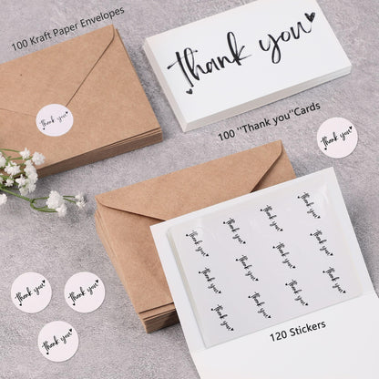 Wyltora 100 Thank You Cards, 4 x 6 inches, with Envelopes and Stickers, Bulk Pack for Wedding, Baby Shower, Bridal Shower, Graduation, Business, Party