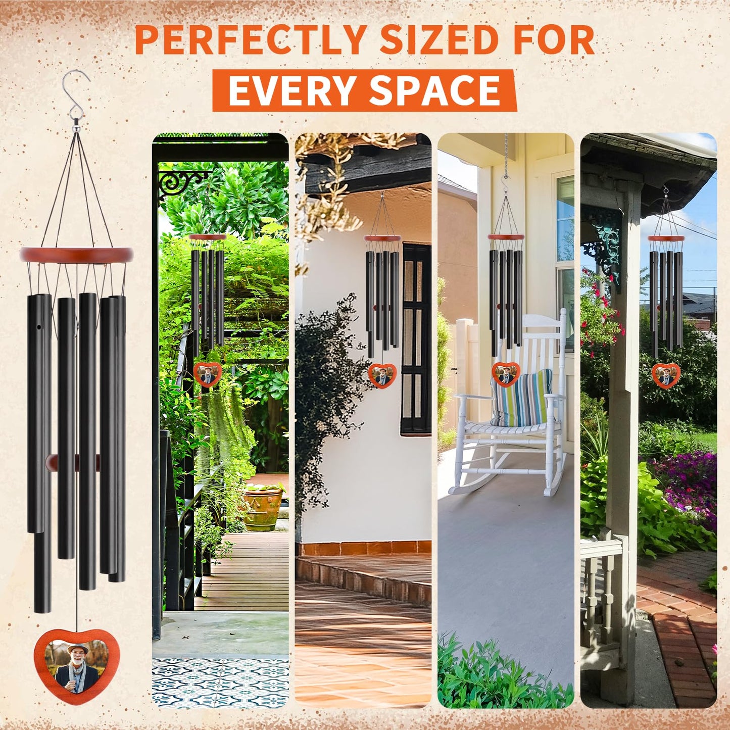 Memorial Wind Chimes Outdoor Personalized 32 Inch Sympathy Gifts Wind Chimes for Loss of a Loved One Bereavement Remembrance Keepsake with Photos for Condolences Loss of Father Mother Son Daughter