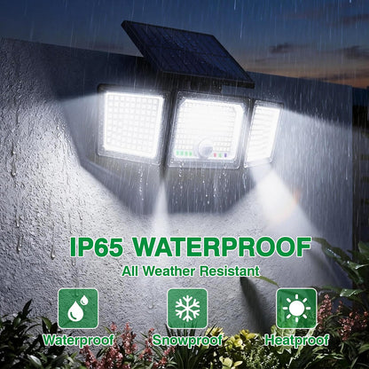 Solar Motion Sensor Light Outdoor, 2500LM 286 LED Solar Outdoor Lights with Power Display & Mode Indicators - 6500K Adjustable 3-Head Flood Light, IP65 Waterproof for Garden, Garage, Yard - 2 Pack