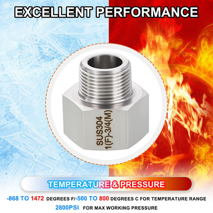 Rebower 2 Pack 304 Stainless Steel Female to Male Adapters, 1" Female NPT x 3/4" Male NPT Nipple Pipe Extension Connectors for Industrial, Fluid Transfer, Home Gardening, Water Treatment