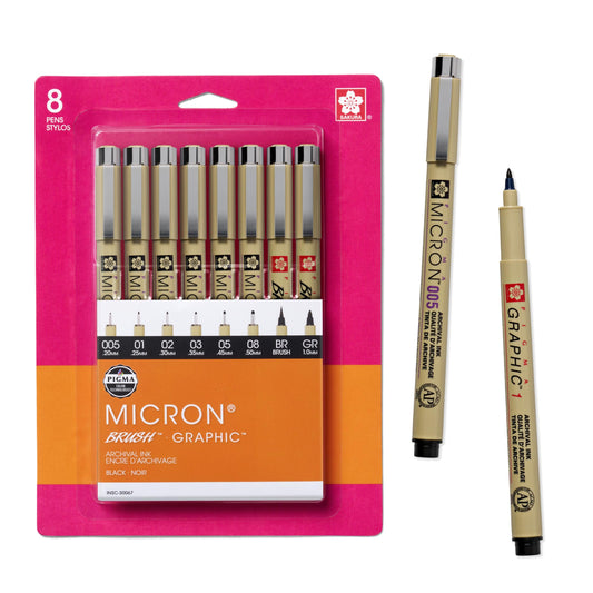 Sakura Pigma Micron Fineliner Pens - Archival Black Ink Pens - Pens for Writing or Drawing - Holiday Gifts for Artists, Crafters & DIY Gifts Projects - Assorted Point Sizes - 8 Pack