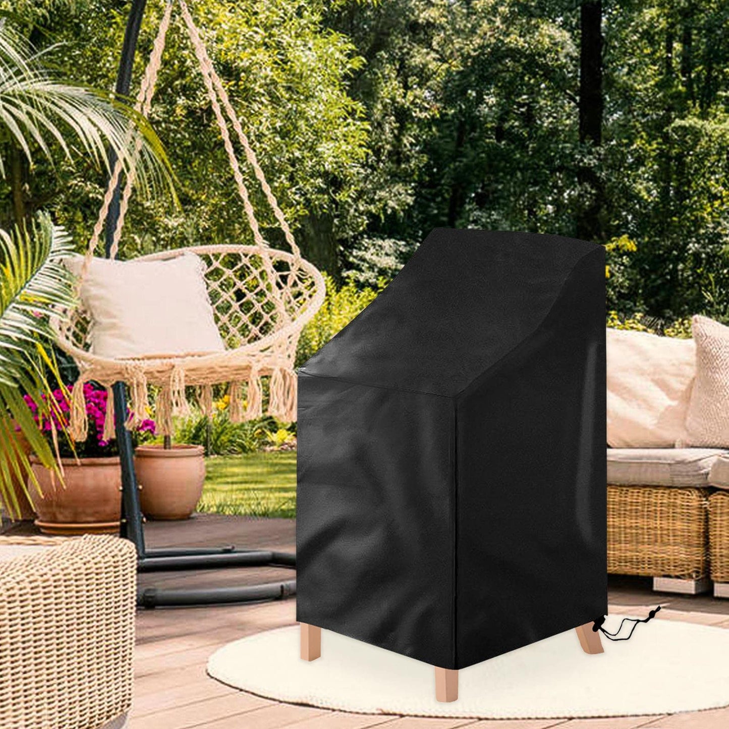 Uranshin 2 Pack Patio Chair Cover, Waterproof, Black, Oxford Cloth, 25.2"L x 25.2"W x 47.24"H