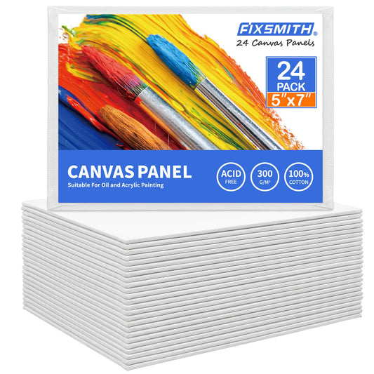 FIXSMITH Painting Canvas Panel Boards - 5x7 Inch Art Canvas,24 Pack Mini Canvases,Primed Canvas Panels,100% Cotton,Acid Free,Professional Quality Artist Canvas Board for Hobby Painters,Students & Kids