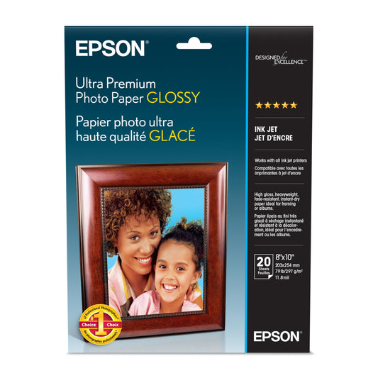 Epson S041946 Ultra Premium Glossy Photo Paper, 8 X 10, 20 Sheets Ink
