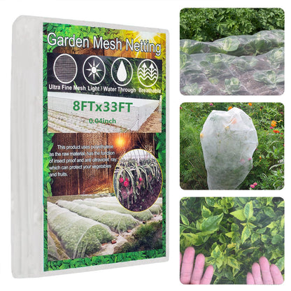 Garden Netting, 8FTx33FT Ultra Fine Mesh Protection Bird Net, Row Covers Greenhouse Plant Insect Barrier for Protect Vegetable Fruit Tree Flowers