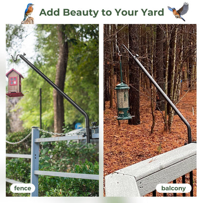 Kingsyard Heavy Duty Deck Hook, 27"-39" Adjustable Metal Deck Railing Hooks for Hanging Bird Feeders, Planters, Suet Baskets, Lanterns, Wind Chimes, Clamp Mounted