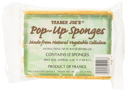 Trader Joe's Pop up Sponges Made from Natural Vegetable Cellulose 12 Sponges, 1 Pack