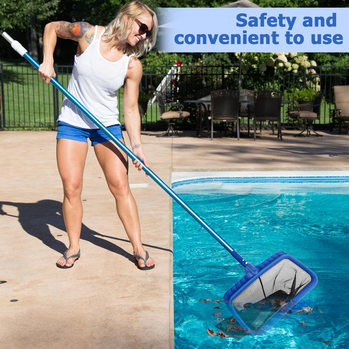 KINFAVOU Pool Skimmer Net, Fine Mesh Pool Leaf Net with Durable Deep Net, Larger Capacity Leaf Skimmer Net for Pool Cleaning, Debris Pickup Removal, Easy Scoop Edge (Without Pole)