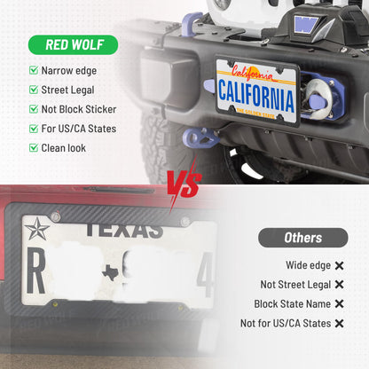 RED WOLF License Plate Bracket Holder with Stainless Steel Plate Frame Kit, Front Bumper Universal Fit Vehicles Truck Mount Holder Adapter Tag Lock Screws Caps Nuts Wrench