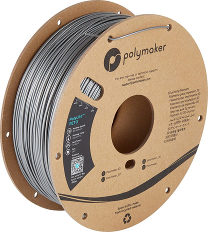 Polymaker PETG Filament 2.85mm 1kg Silver 3D Printer Filament, PolyLite PETG 3D Printing Filament 2.85mm, Dimensional Accuracy +/- 0.03mm, Print with Most 3D Printers