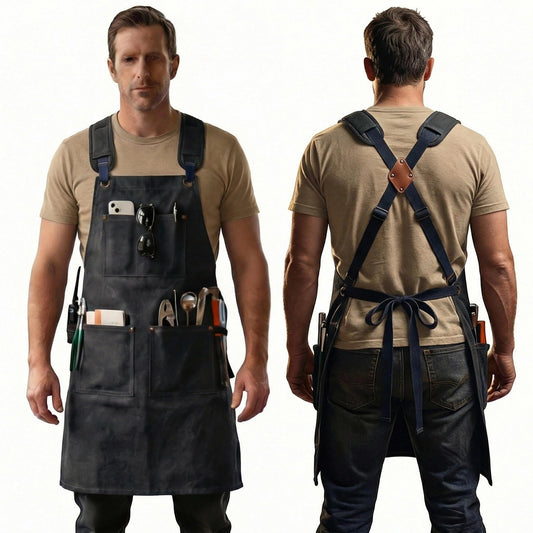 Elfzone Gardening Arpons - Canvas Chef Apron with Cross Back Adjustable，For Kitchen, Garden, Cafe, M-XXL, One Size