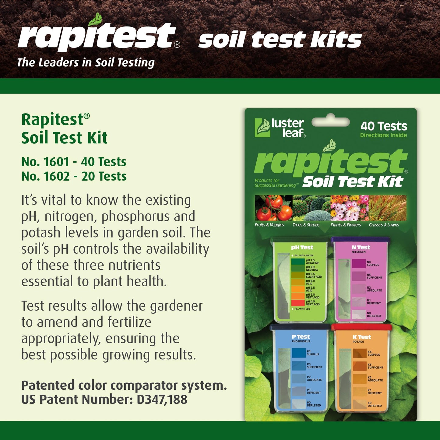Luster Leaf 1601 Rapitest Soil Test Kit, 40 Tests