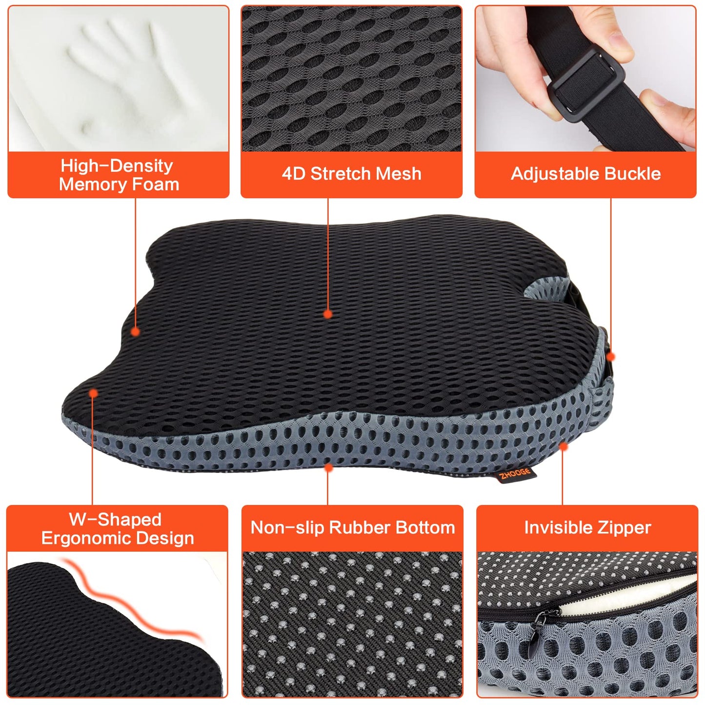 Car Seat Cushion, Memory Foam Seat Cushion, Car Seat Pad, Memory Foam Driver Seat Cushion to Improve Driving View, Seat Cushion Pillow for Car and Office Chair, Black