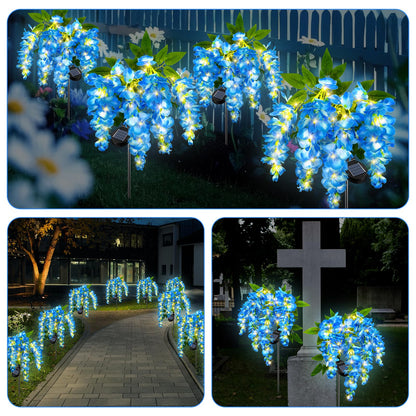 Fohil 2 Pack Solar Garden Lights, Solar Blue Wisteria Flower Lights, 2Lighting Mode Waterproof Solar Lights Outdoor Decoration for Garden Yard Pathway Grave Landscape