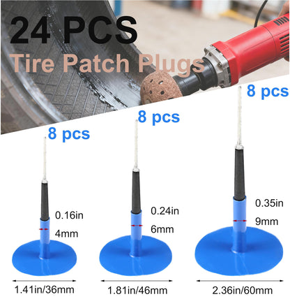 ZERINT TP-M13W Combination Repair Unit Kit, Tire Repair Patch Plug Kit 4 x 35 mm, 6 x 45 mm and 9 x 60 mm Wrapped stem 8 pcs Each