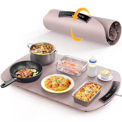 COLDFILL Electric Food Warming Mat - 5s Full Surface Heating, 8 Temperature Levels, Rollable with Child Lock for Safety, Ideal for Parties, Gatherings & Everyday Use, Pink