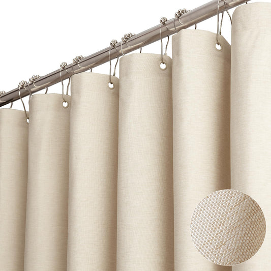 BTTN Fabric Shower Curtain, Linen Textured Cloth Shower Curtain Set with 12 Plastic Hooks, Hotel Luxury Neutral Modern Simple Waterproof Decorative Shower Curtains for Bathroom - 72"x72" - Beige/Cream