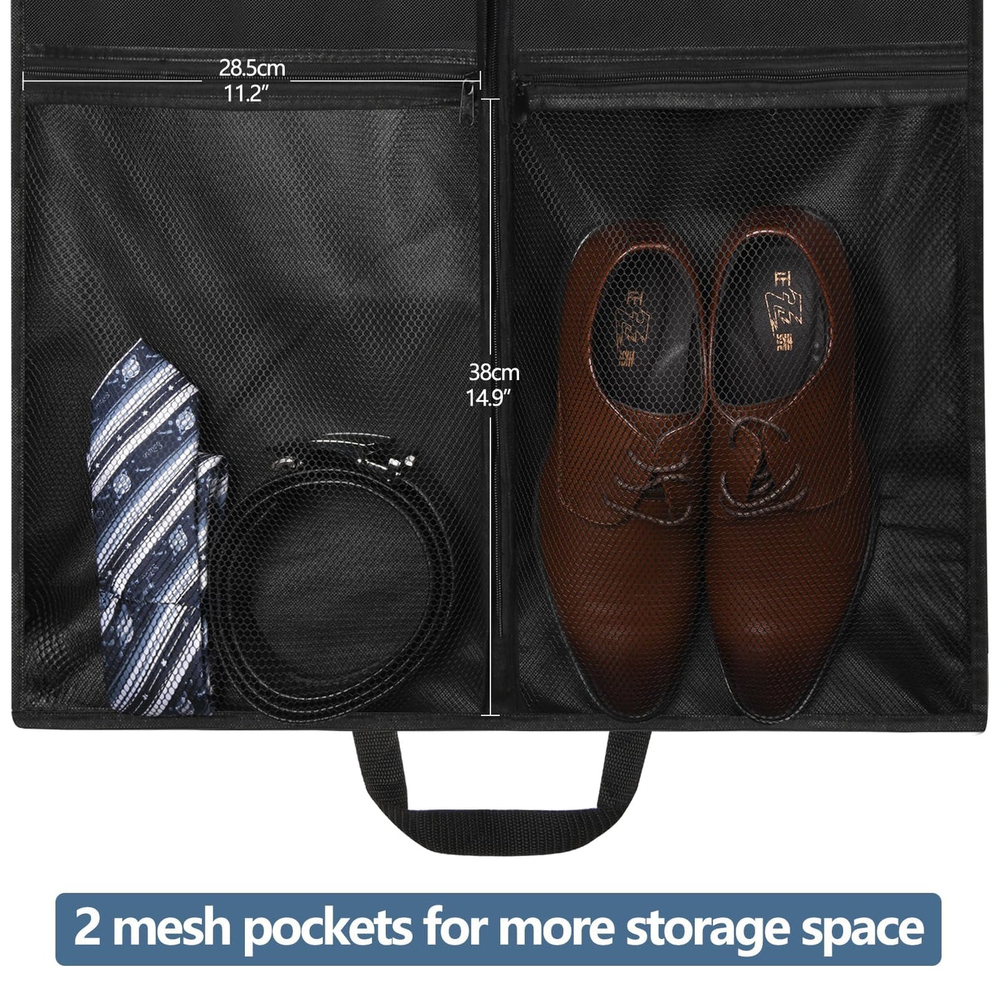 Belinlen 3pack 43" Garment Bags for Travel Hanging Clothes Suit Bag with 4" Gussetes for Cover Clothes Protection Suit Garment Bag with 2 Mesh Pockets and 2 Carry Handles (Black)