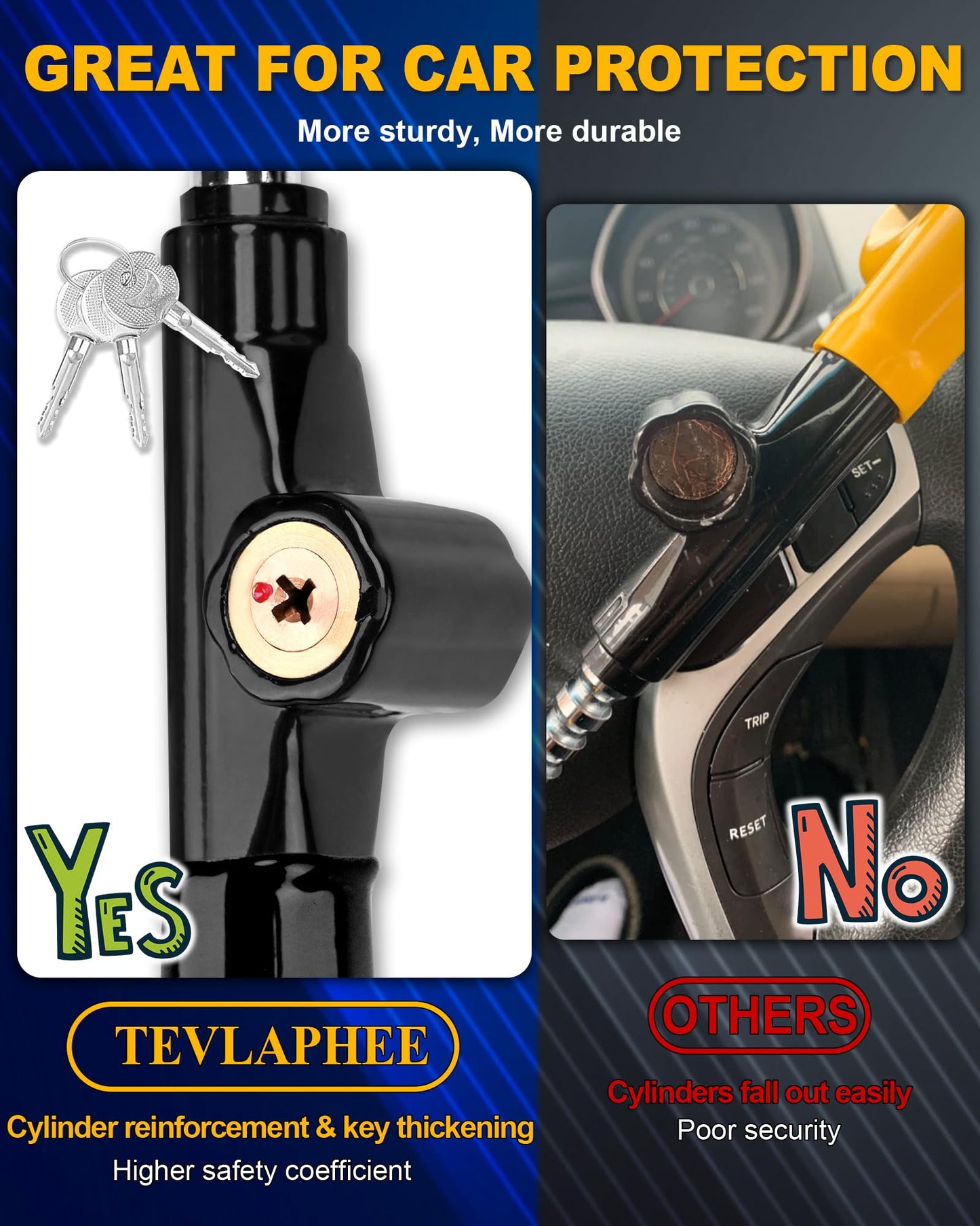 Tevlaphee Steering Wheel Lock Anti-Theft Device Security Car Lock Anti Theft Visible Car Steering Wheel Lock Antitheft Locking Devices Adjustable Car Wheel Lock with 3 Keys (Black)