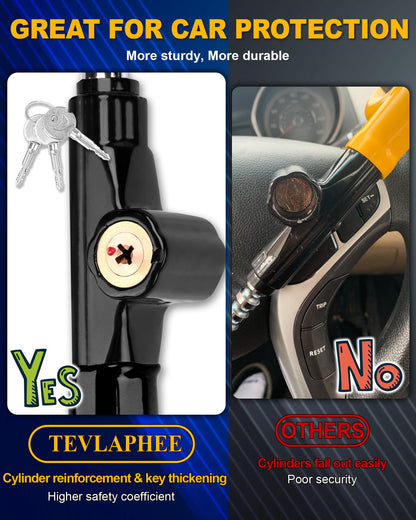 Tevlaphee Steering Wheel Lock Anti-Theft Device Security Car Lock Anti Theft Visible Car Steering Wheel Lock Antitheft Locking Devices Adjustable Car Wheel Lock with 3 Keys (Black)