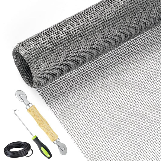 Easy DIY Screen Repair Kit - 36" x 90" Fiberglass Mesh with Rolling Tool and Retainer Spline - Replacement for Windows, Sliding Doors, and Patio Screens (Gray)