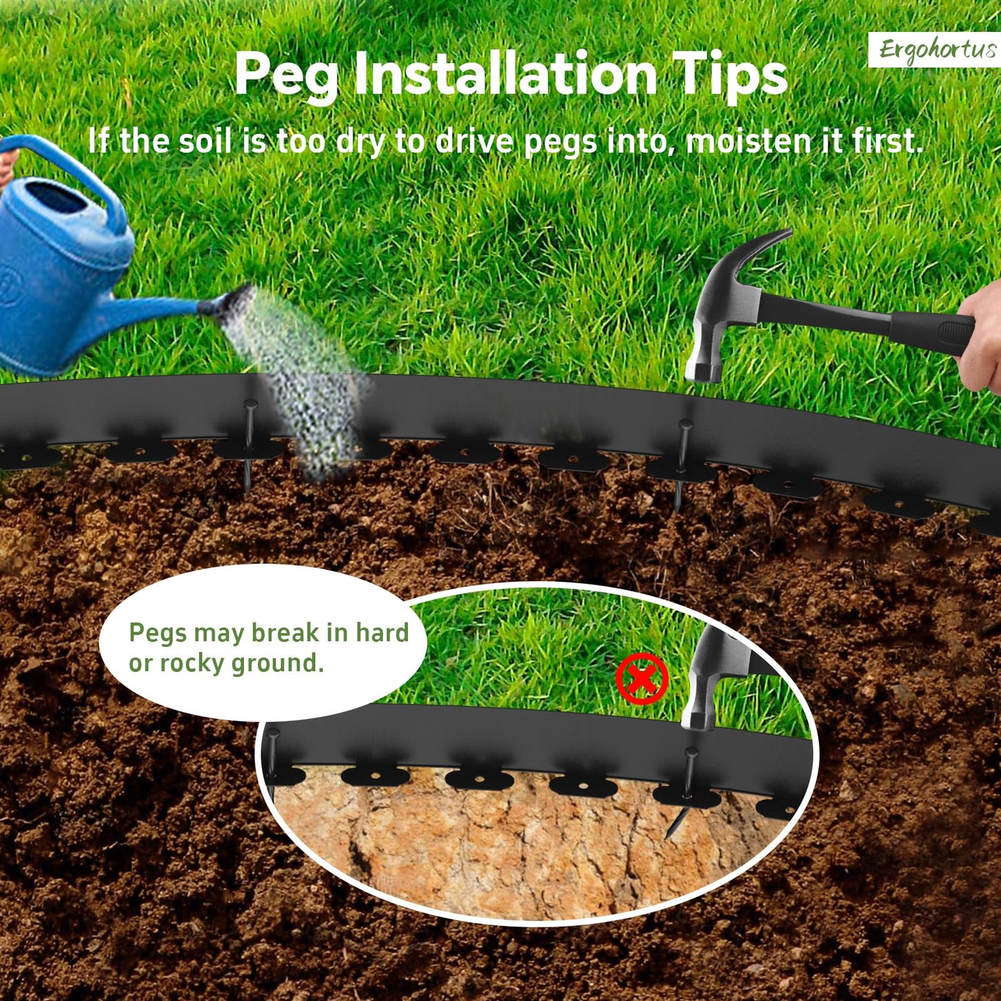 ‎Ergohortus Garden Edging, 32ft Landscape Edging with 50 Pegs, Plastic Garden Edging Border with 5cm High, Flexible for Lawn Edging, Flower Beds Edging, Paver Edging, Grass, Black