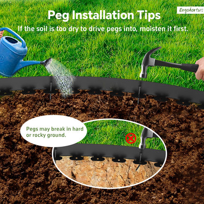 ‎Ergohortus Garden Edging, 32ft Landscape Edging with 50 Pegs, Plastic Garden Edging Border with 5cm High, Flexible for Lawn Edging, Flower Beds Edging, Paver Edging, Grass, Black