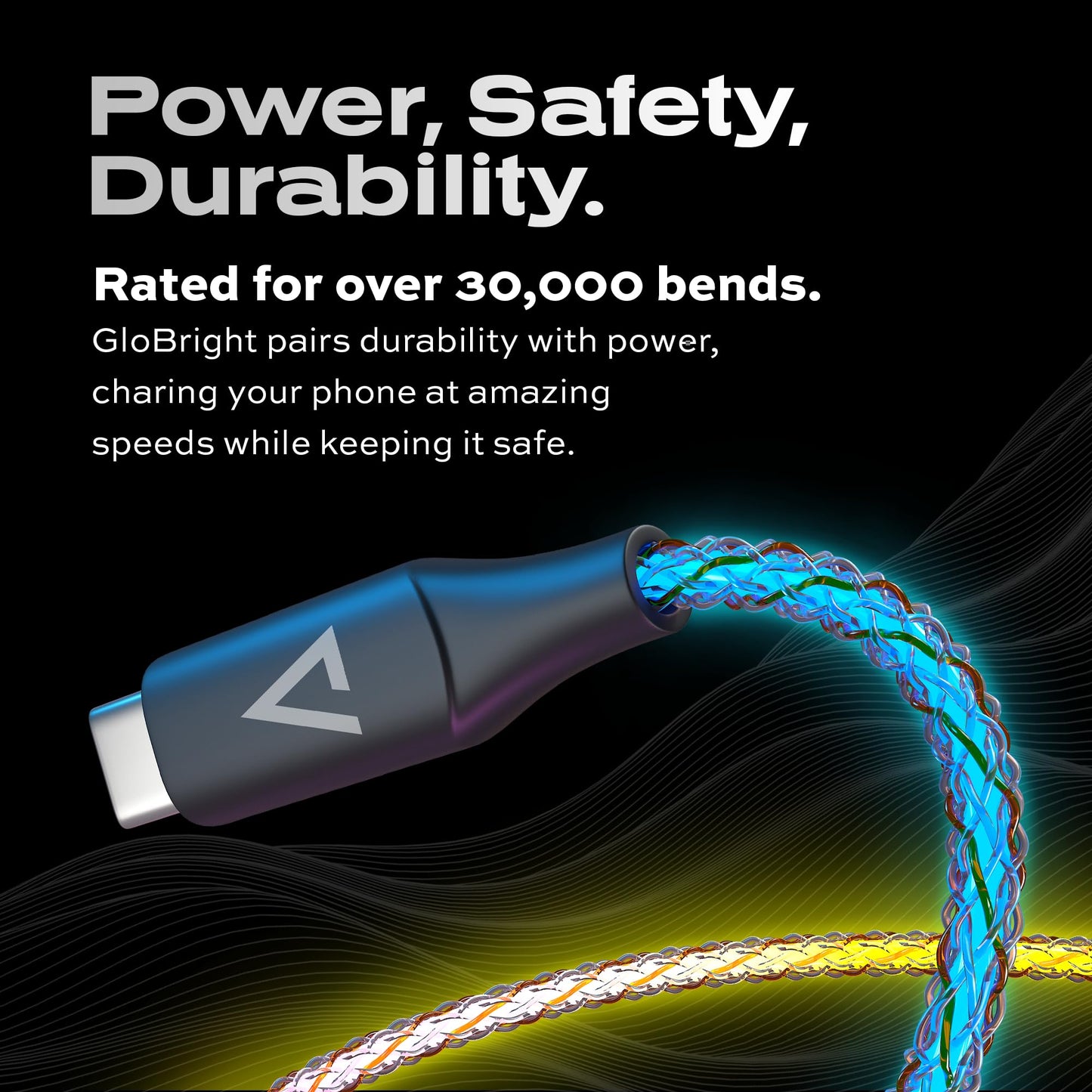 Statik Globright Braided Light Up Charger - Glowing & Durable LED Phone Charger w Enabled Data Transfer - 100W Fast Charger Magnetic Charging Cable w Unbreakable 6ft Nylon Cord, USB-C to i-Product