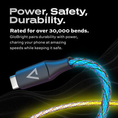 Statik Globright Braided Light Up Charger - Glowing & Durable LED Phone Charger w Enabled Data Transfer - 100W Fast Charger Magnetic Charging Cable w Unbreakable 6ft Nylon Cord, USB-C to i-Product