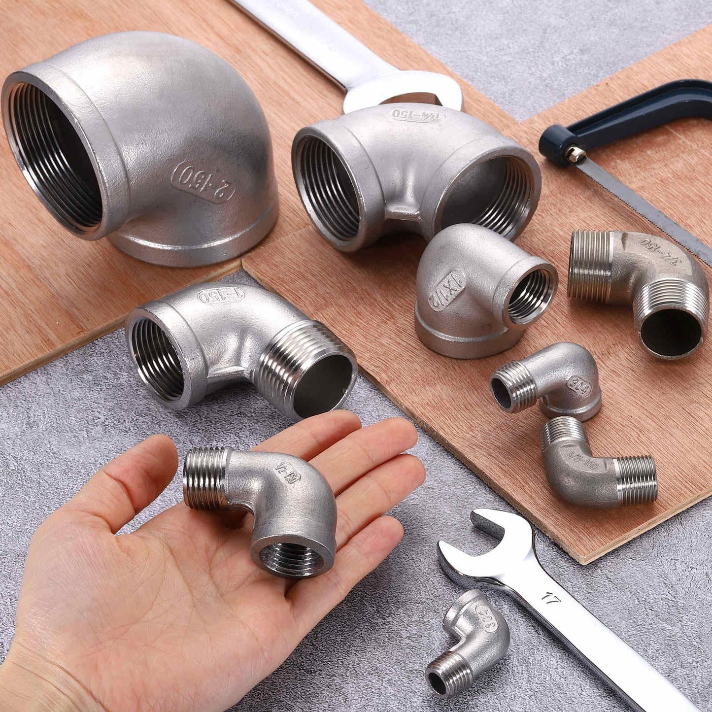 HARFINGTON 304 Stainless Steel 90 Degree Elbow Fittings NPT 1-1/4 x NPT 1 Female to Female Threaded Adapter Pipe Fitting for Connecting Water Pipe Air Hose PVC Tube Cast Coupling