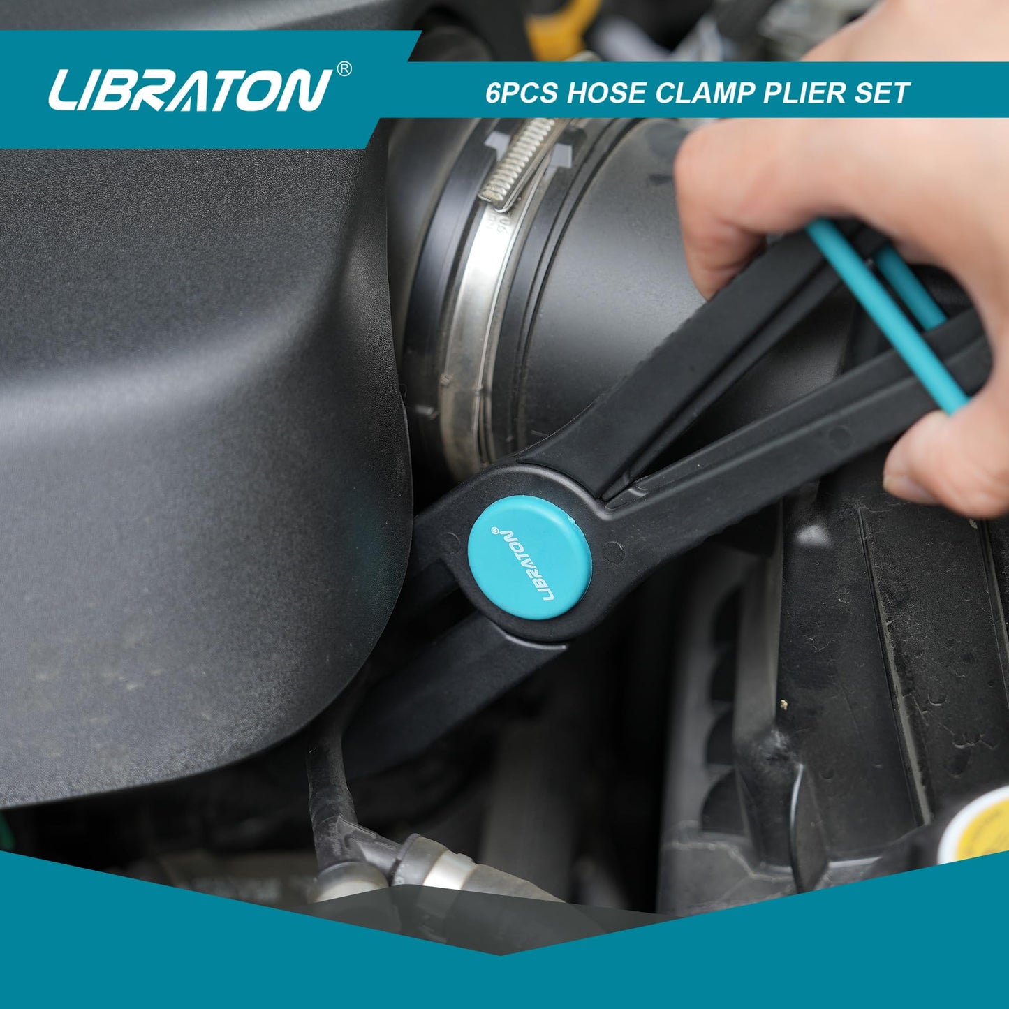 Libraton Hose Clamp Pliers Set - 6pcs Straight & 90° Pinch Off Pliers, Line Clamps for Brake, Fuel, Coolant, Flexible, Radiator, and Gas Lines