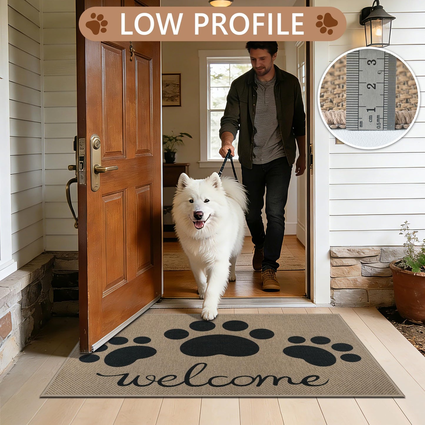 Capslpad Easy Jute Indoor Door Mat 24"x36",Absorbent Dirt Trapper Welcome Mat, Front Door Mat Indoor Outdoor for Dog Paws,Non-Slip Low-Profile Entrance Rug,Durable Entryway Floor Mats, Black
