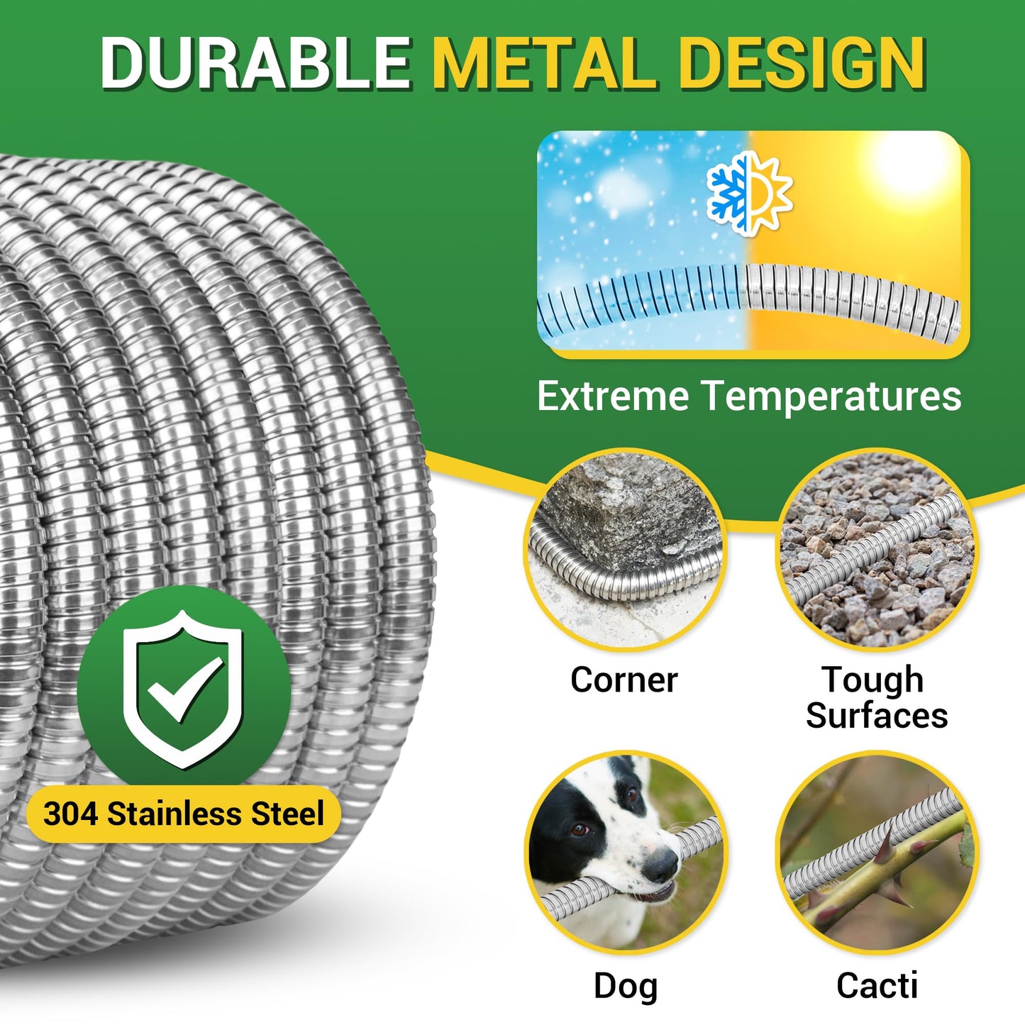 360 GADGET Garden Hose - Short Water Leader Metal Hose 6 FT with Female to Female Fitting, Flexible, Heavy Duty Hose Extension for Outdoor Hose Reel/Dehumidifier/RV、304Stainless Steel