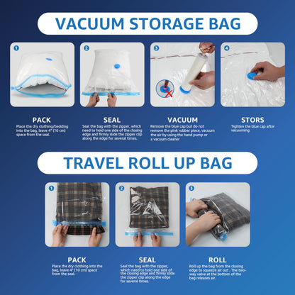 Simple Deluxe 20 Pack Vacuum Storage Bags (4 Jumbo/4 Large/4 Medium/4 Small/4 Roll M) Space Saver Bags, Vacuum Seal Bags with Hand Pump for Comforters, Blankets, Bedding, Pillows and Clothes