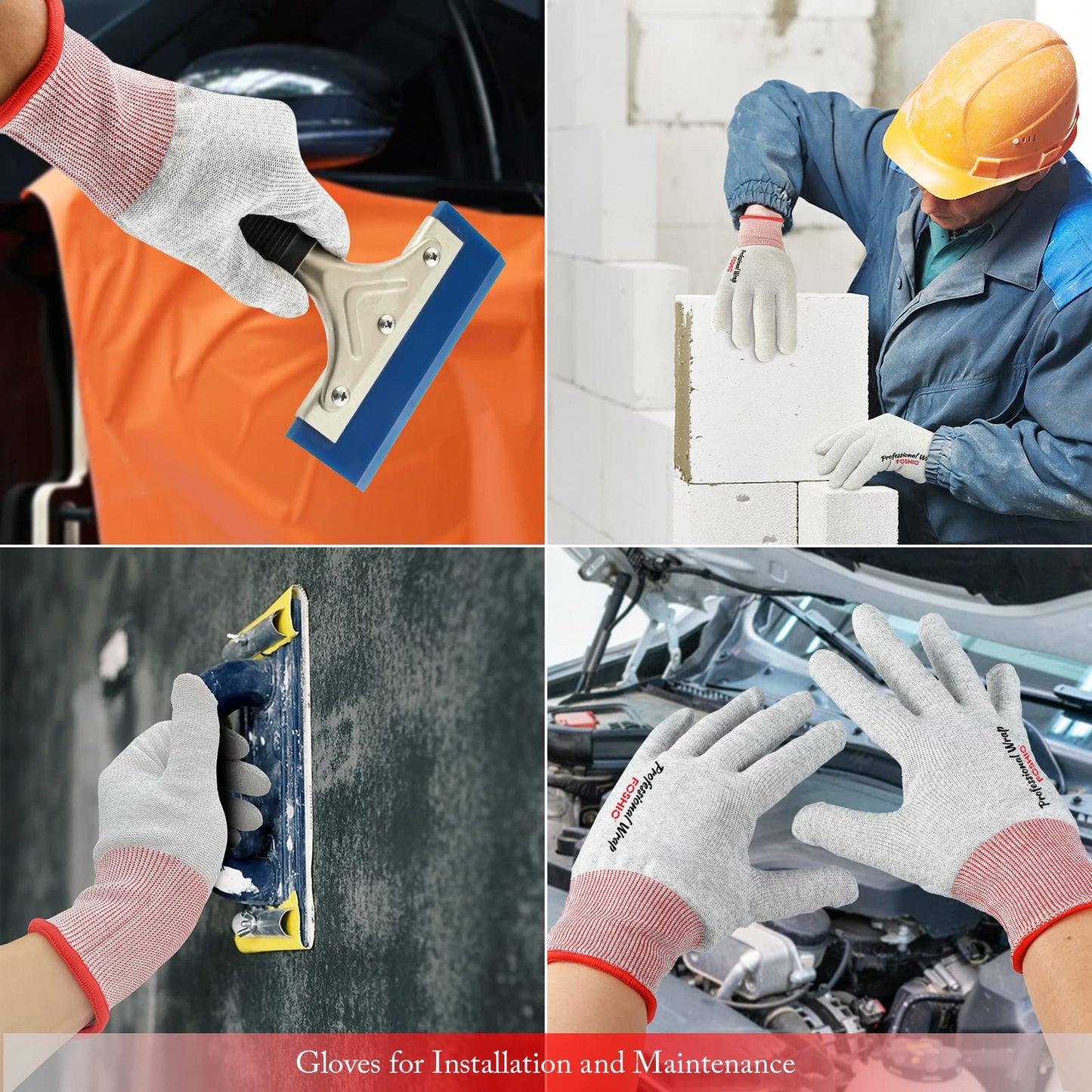 FOSHIO Vinyl Wrap Gloves, Professional Anti-Static Application Gloves, Carbon Fiber Vinyl Wrap Tool Dust-Free Working Gloves (4 Pairs)