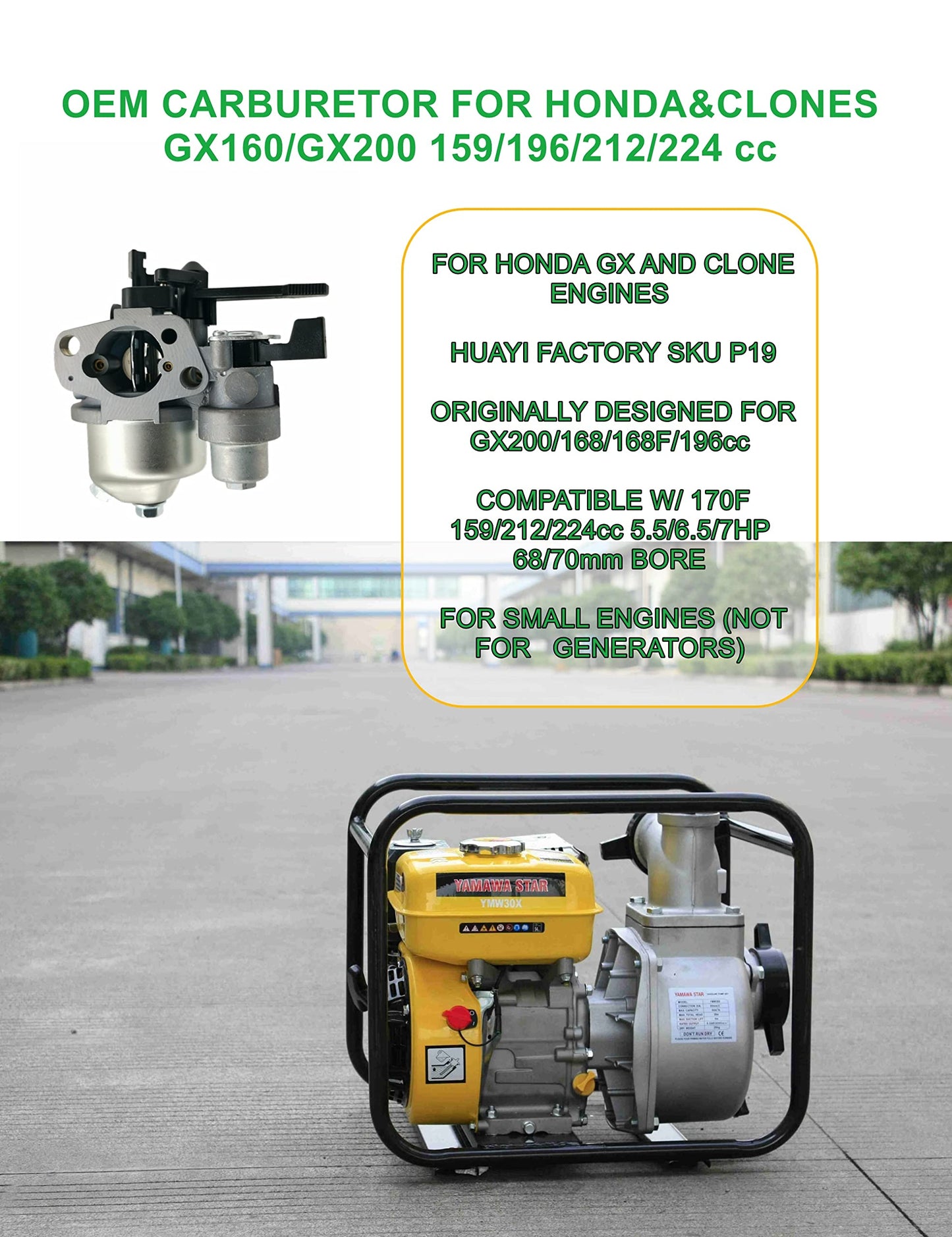 Huayi Carburetor P 19 Kit OEM P19 for Predator 212 cc Coleman Ct200u ex Bt200x Kt196 196cc 224cc Mb165 Mb200 6.5hp Mini Bike Snow Blower Pressure Washers 16100-ZH8-W61 for Honda GX160 Carburetor…