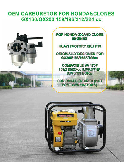 Huayi Carburetor P 19 Kit OEM P19 for Predator 212 cc Coleman Ct200u ex Bt200x Kt196 196cc 224cc Mb165 Mb200 6.5hp Mini Bike Snow Blower Pressure Washers 16100-ZH8-W61 for Honda GX160 Carburetor…