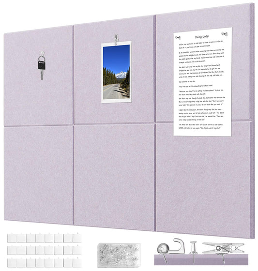 G Gamit Felt Wall Tiles Bulletin Board Large Cork Board Alternative 6 Pack 11.81”x11.81”x0.47” Felt Pin Board Tack Board with Safe Removable Adhesive Tabs for Home Office School 36x24 (Light Purple)