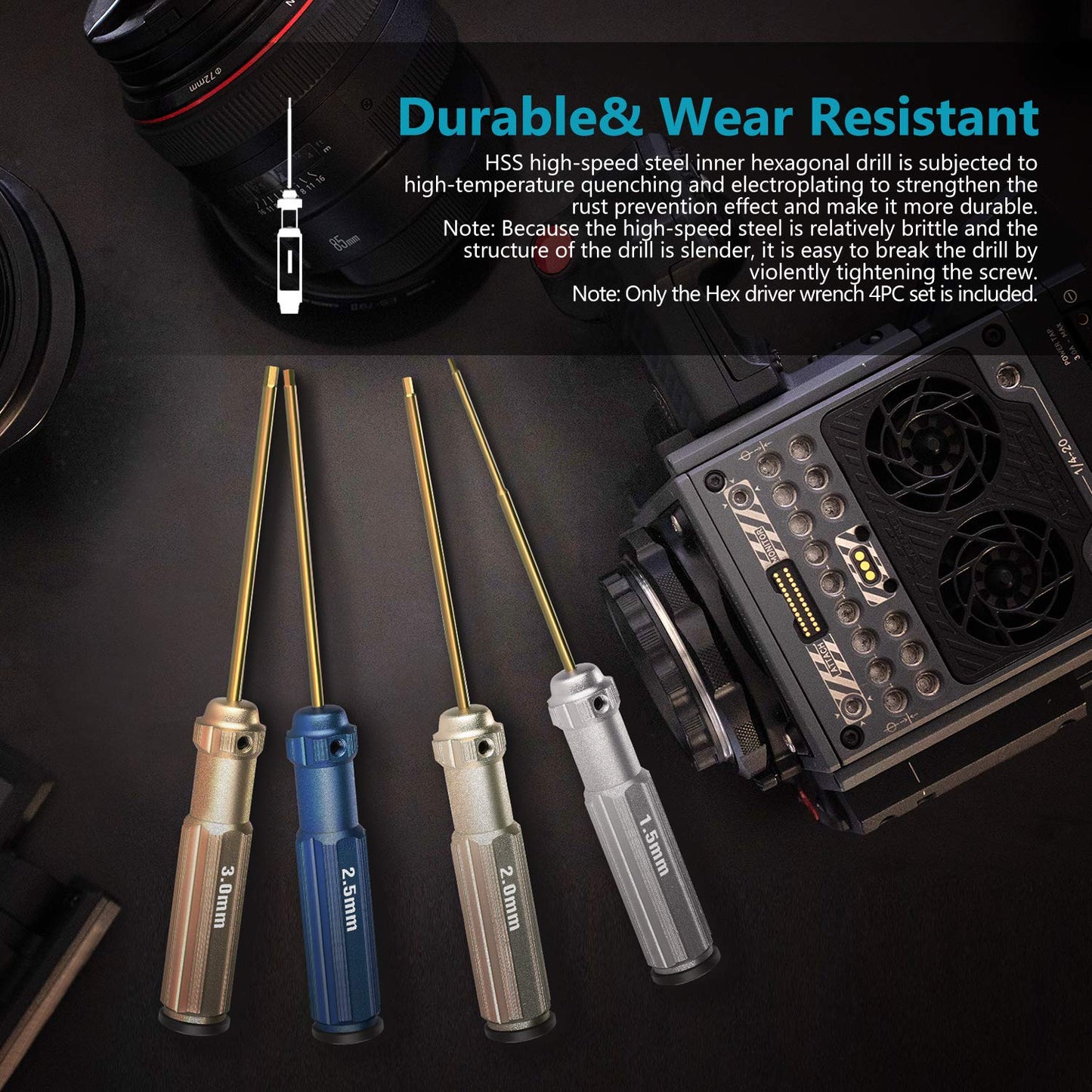 Neewer - Set of 4 Hexagonal Screwdrivers Made of Titanium Nitride with Coloured Handles.Compatible with 1.5, 2, 2.5 and 3mm Screws.