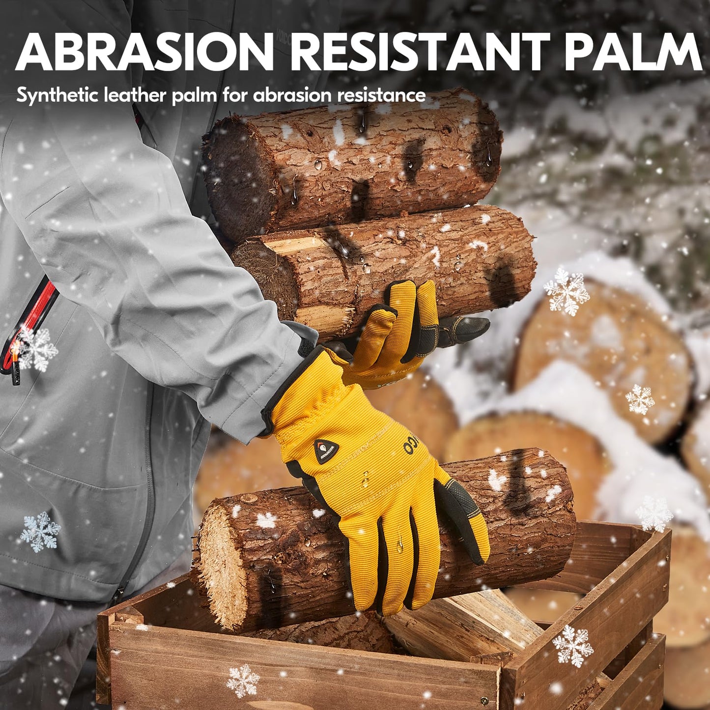 Vgo... 1Pair 5℃/41°F Winter Work Gloves Men, Cold Weather Waterproof Safety Work Gloves,Cold Storage or Freezer Glove, Light Duty Touchscreen Warm Gloves(Yellow,M,NB7581FLWP)